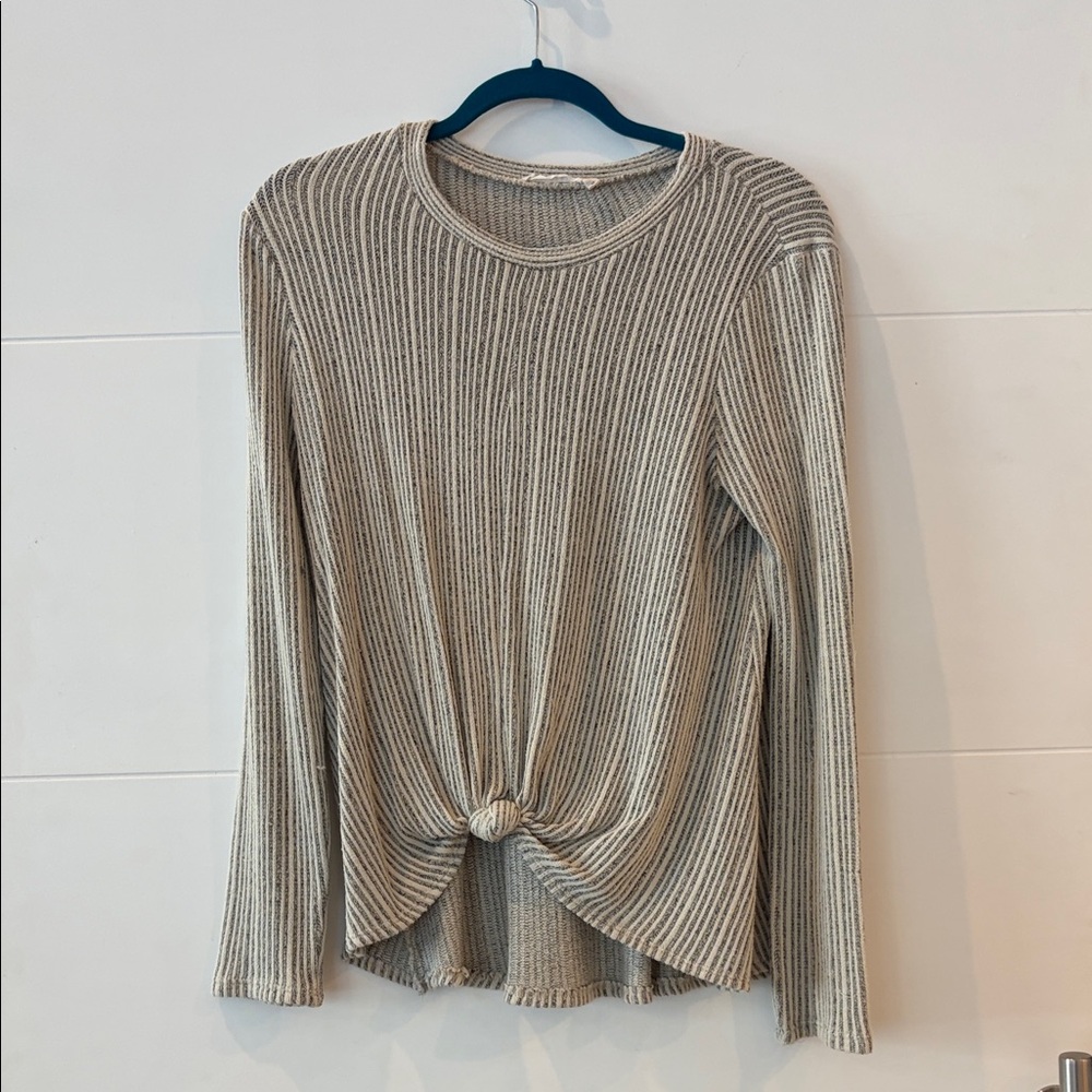 Beige Ribbed Long Sleeve Top